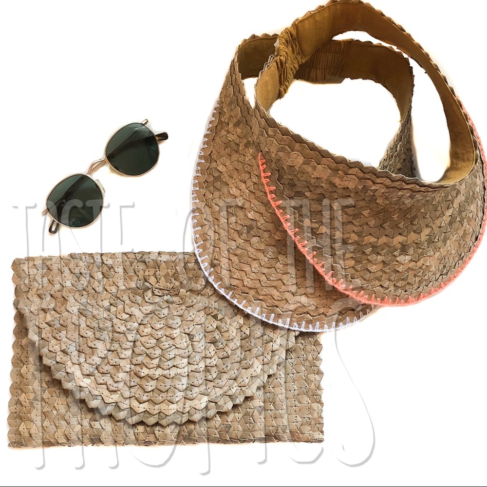 Woven Straw Purse / Raffia Bag - Brown White Green - Picture 5 of 8